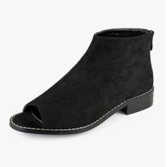 YDN Black Block Low Heels Ankle Bootie Peep Toe Pumps Versatile Suede Shoe - Picture 1 of 8